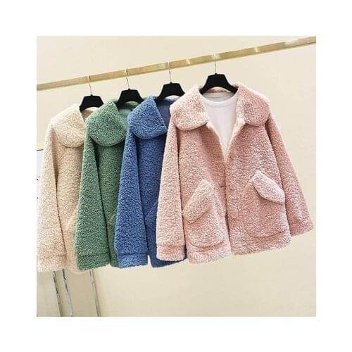 Imitated Lamb Plush Women 2020 Autumn Plus Velvet Thickening Loose Warmth Soft Loose Button Plush Ladies Casual Winter Jacket