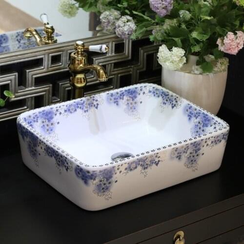 Rectangular Jingdezhen Bathroom ceramic sink wash basin Porcelain Counter Top Wash Basin Bathroom Sinks cheap ceramic sink