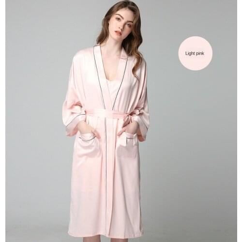 Pink Womens Nightgown Spring and Autumn New Korean Fashion Suspender Nightgown Womens Silk Home Suit Sleepwear Women Set