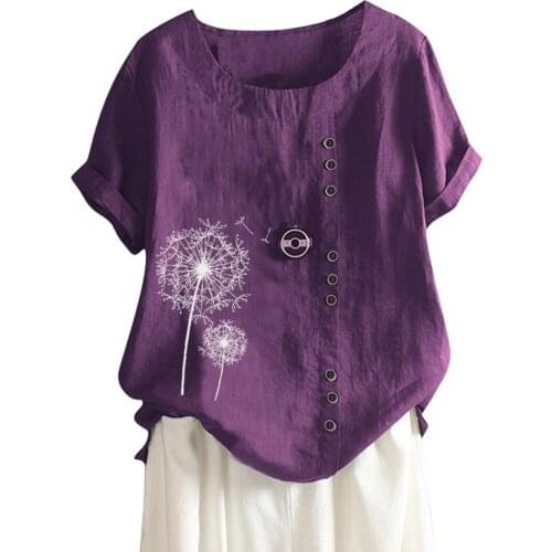 S-5XL Elegant Womens Shirts Casual Loose Button Linen Blouse Plus Size Print Boho Tanic Shirt Blouse Tops Womens Clothing Summer