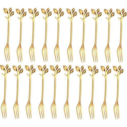 20Pcs Stainless Steel Flatware Fruit Fork Dinnerware Appetizer Snack Dessert Fork Kitchen Tableware Leaf Shape