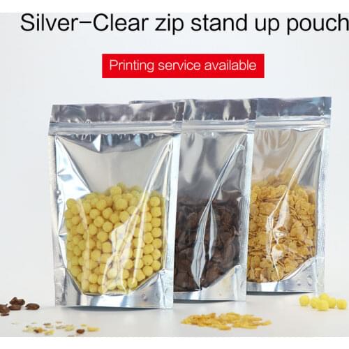 Stand up pouch with zipper metallic aluminum zip lock bag resealable food packaging bags for Tea Candy nuts sancks cookies