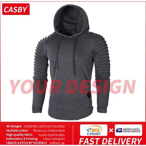 New Trendy Mens Hoodies Solid Color Hooded Slim Sweatshirt Striped pleated raglan sleeves Male Streetwear Casual sweatshirt Coat