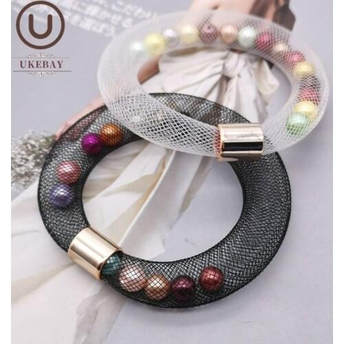 UKEBAY New Luxury Pearl Bangles For Women Designer Handmade Bracelets Ethnic Mesh Jewelry Black White Chain Bracelet Party Gift