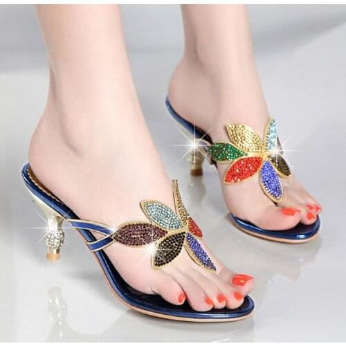 Venus chan Chinese sandals women slippers summer 2020 new rhinestone high-heel stiletto flip-flops herringbone shoes