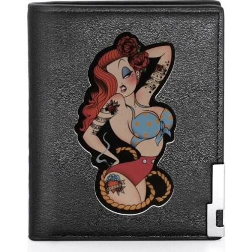 High Quality Luxury Sexy Girls Theme Printing Leather Wallet Credit Card Holder Short Male Slim Purse For Men