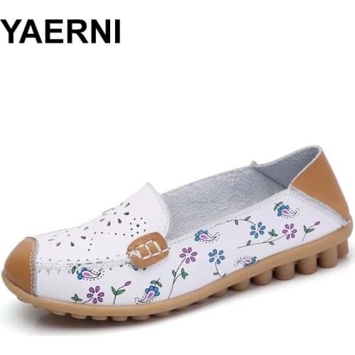YAERNI Top Sale 2017 Womens Flats Shoes Women Ballet Flats Ladies Shoes Slip on Ballet Flats 5 color Genuine Cow Leather Shoes