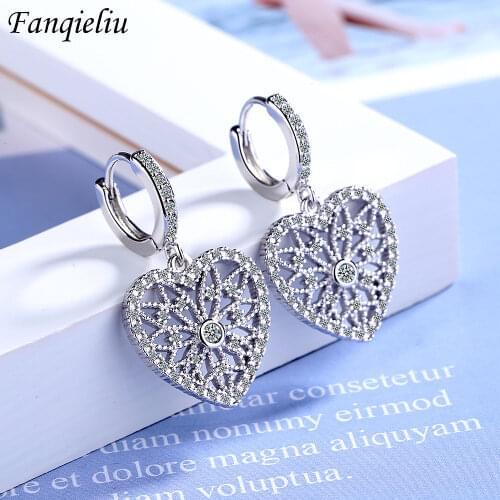 Fanqieliu Hollow Out Heart Crystal Drop Earrings For Women 18K Gold Sterling 925 Silver Earrings Girl FQL20370