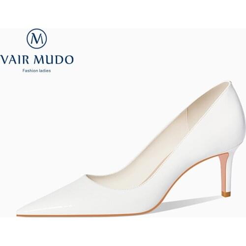 VAIR MUDO 2021 High Heels Womens Pumps Shoes Silk Eleagnt Wedding Part Sexy Shoes Pointed Toe White Fashion Shoe Women 029