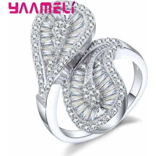 Brand Sports Style Bird Feather Shape Elegant Party Ring Cubic Zirconia 925 Sterling Silver Wedding Engagement For Women