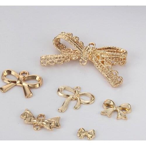 10pcs Gold Color Bowknot Charms Pendants for DIY Jewelry Making Components Brooch Hairclip Handmade Crafts Necklace Wholesale