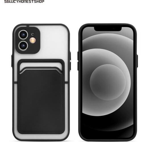 2 IN 1 Card Holder Shockproof Matte Case For iPhone 12 11 Pro Max XR X XS 6 7 8 Plus Mini Luxury Bumper Armor Hard PC Soft Cover