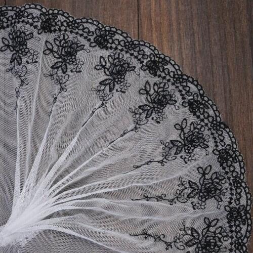 20Yards Black with White Mesh Lace Trim Wedding Dress Ribbon Embroidered Applique DIY Clothing Accessories Sewing