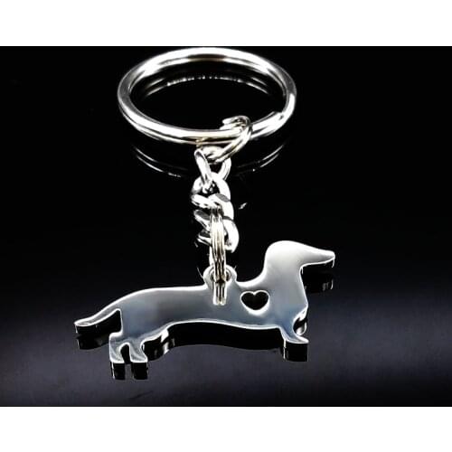 2021 Cute Dachshund Dog Stainless Steel Keychain for Women Fashion Silver Color Pokemon Dog KeyChain Jewelry porte clef K920S01