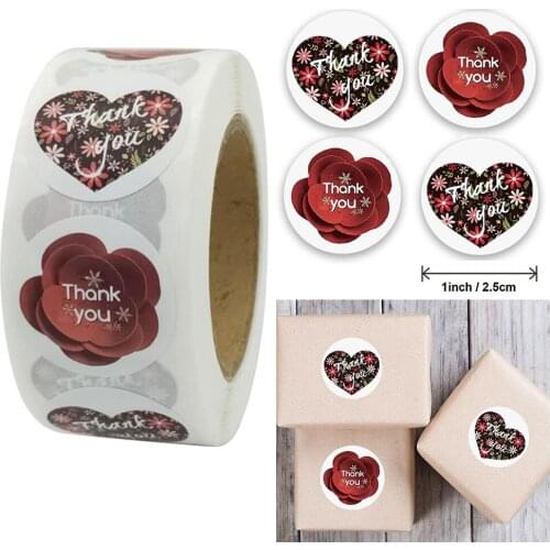 500pcs 2.5CM Rose Flower Thank You Stickers Kids DIY Diary Scrapbooking Decortation Envelope Sealing Label Stationery Stickers