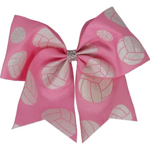 7inch Glitter volleyball Cheer Bow hair clip or elastic for Girl Cheerleading Hair Bow Ponytail Holder Accessories 24pcs