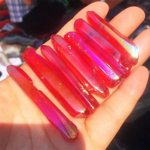7pcs Natural crystal quartz rare beautiful red halo titanium quartz column crystal cluster mineral mineral healing specimens