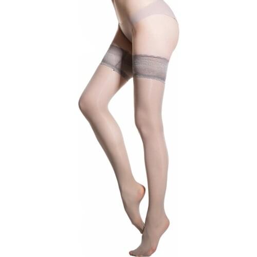 8D Women Transparent Stockings Oil Shiny Magical Sexy Lace Top Female Elastic Thigh High Stockings Non-slip Silicone Hosiery