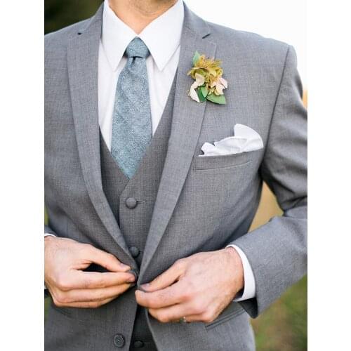 ANNIEBRITNEY Grey 3 Piece Slim Fit Men Fashion Suit Cutsom Groom Wedding Tuxedo Prom Wedding Tailor Made Men Suit With Pants