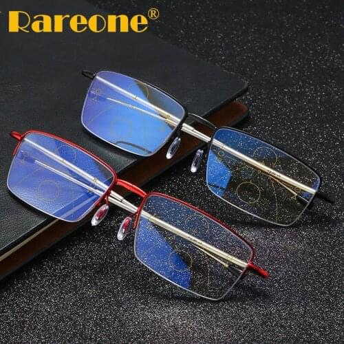 Anti Blue Rays UV400 Bifocal Lens Stainless Steel Folding Reading Glasses, Foldable Telescope arms PD 62MM