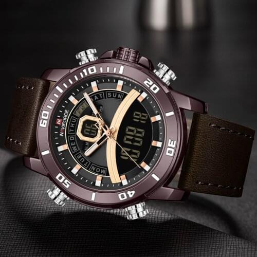 NAVIFORCE Leather Watch Men Quartz Men Watch Date Display Sport Chronograph Fashion Waterproof Watch Relogio Masculino