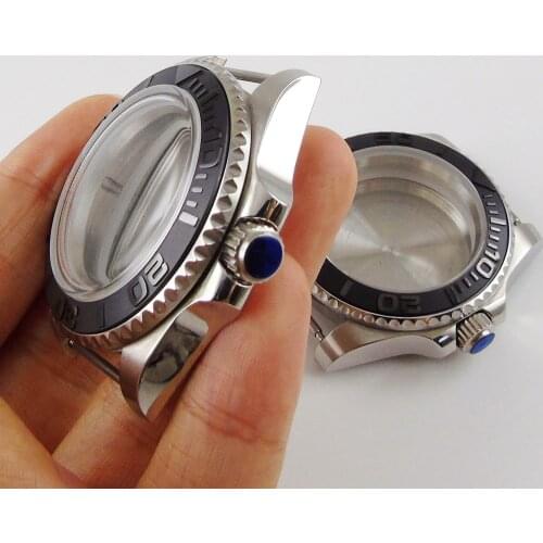 Automatic Steel 40mm Watch Case for NH35 NH36 Domed Glass Sapphire Rotaitng Bezel Mental Screw Back