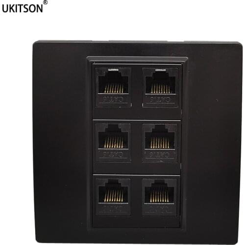 Black Wall Panel 6 Ports Female CAT6 RJ45 Faceplate Outlet For Office Home Hotel Internet LAN Plug