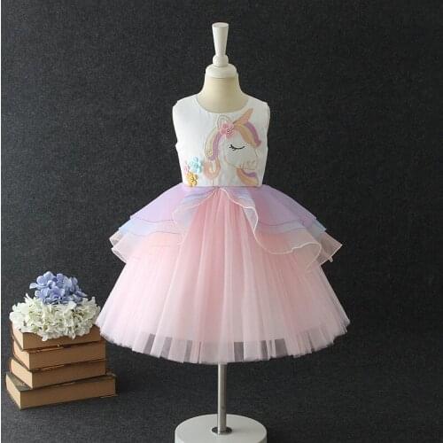 Cartoon Kid Dress for Girls Party Princess Tulle Tutu Dress Summer Chhildren Pink Dress Girls Costume Elegant Evening Dress 2-10