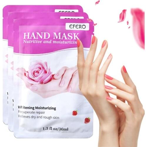 EFERO 3Pair Rose Hand Mask Whitening Skin Rejuvenation Exfoliating Glove Repair Peeling Anti-drying Hand Spa Hand Essence Care