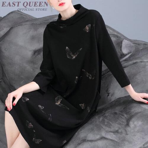 Hot sale female long dress in spring full sleeve loose elegant print dress women turtleneck slim mid-age dress women AA3459 F