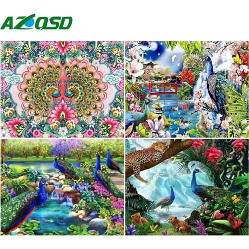 AZQSD Adult Coloring By Numbers Acrylic Paint Animal Home Decoration DIY Painting By Number Canvas Kits Peacock Handpainted Gift