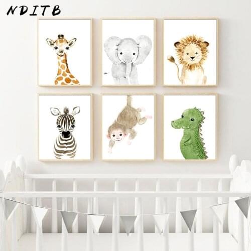 Cute Cartoon Baby Animal Monkey Zebra Nursery Poster Canvas Art Print Wall Painting Nordic Kid Child Bedroom Decoration Picture