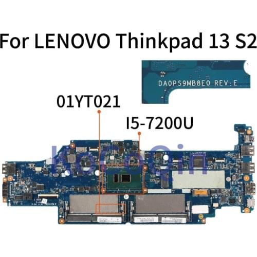 KoCoQin Laptop motherboard For LENOVO Thinkpad Yoga 13 S2 Core SR342 I5-7200U Mainboard DA0PS9MB8E0 01YT021 01HW974 DDR4