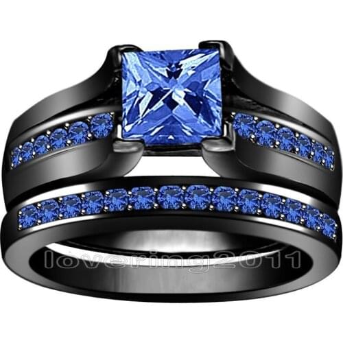 Choucong Wieck Real Princess cut 6mm AAA CZ simulated stones 10KT Black Gold Filled Engagement Wedding Ring set Sz 5-11 Gift