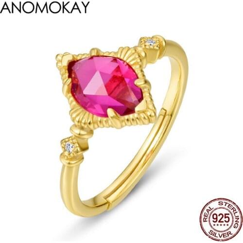 Anomokay Romantic Vintage Water Drop Crystal Adjustable Rings for Women Real Sterling 925 Silver Gold Color Ring Luxury Jewelry