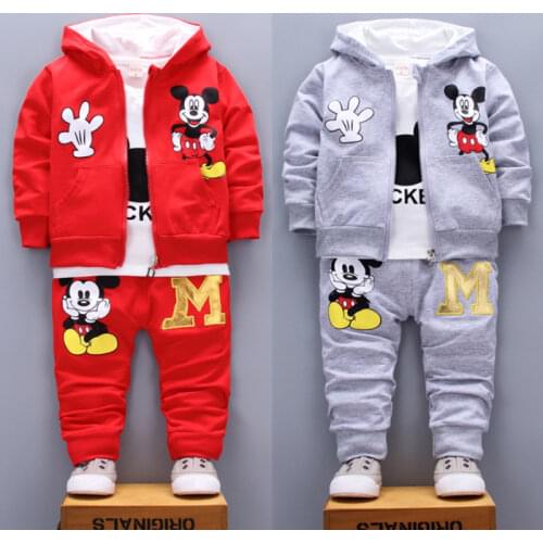 New Donald Duck Mickey Baby Boy Clothing Set Kid Girl Autumn Long Sleeve T Shirt+Pants+Coat 3 Pcs Suit Children Sport Tracksuits