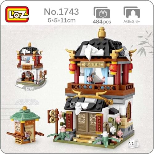 LOZ 1743 Architecture City Street Chinatown Hotel Inn Shop 3D Model DIY Mini Blocks Bricks Building Toy for Children no Box