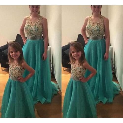 Fashion Mother And Daughter Prom Dresses Scoop Neck Sleeveless Beaded Top Mom Kid Matching Clothes Custom Made