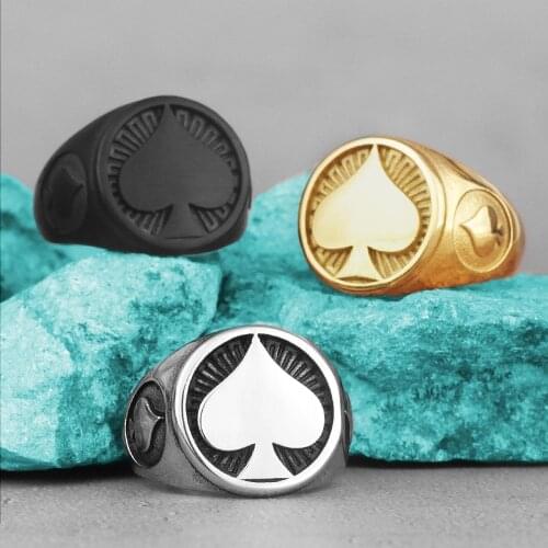 Poker Spades Good Luck Stainless Steel Mens Rings Punk Hip Hop Unique For Male Boyfriend Biker Jewelry Creativity Gift