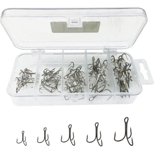 Treble Fishing Hook Set Size # 2/4/6/8/10 High Carbon Steel Silver for Carp Fishing Hooks