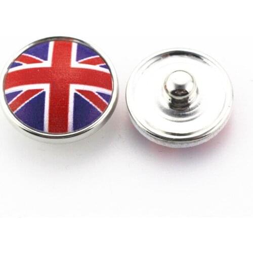 New 30pcs/lot Painted UK Flag Snap Buttons Fit 18mm Buttons Snap Jewelry Bracelets&Bangles Diy Snap Jewelry