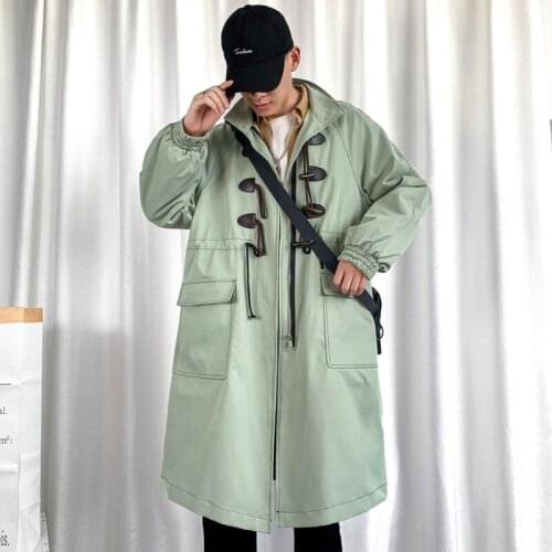 Autumn Mens Jacke Long Trench Coat Oversized Solid Color Harajuku Mens Windbreaker Big Pocket Fashion Mens Overcoat
