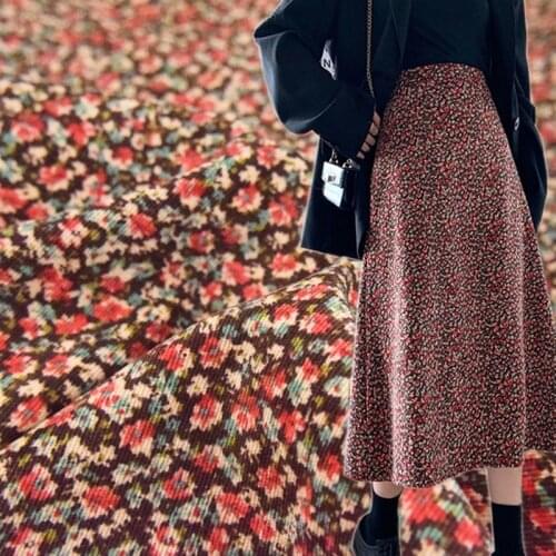 Half Meter Retro Little Flower Print Corduroy Fabric For Autumn Winter Garment Coat Face Shoe Surface Handmade DIY Material