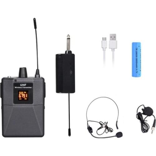 Portable UHF Wireless Microphone 3.5mm Tie Clip Headset Lapel Lavalier Mic for Teacher Public Speaking Rechargeable