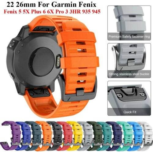 22 26MM Quick Release EasyFit Silicone Watch Wrist Band Strap For Garmin Fenix 6 6X Pro Fenix5 5X 3HR 935 945 Wristband Bracelet