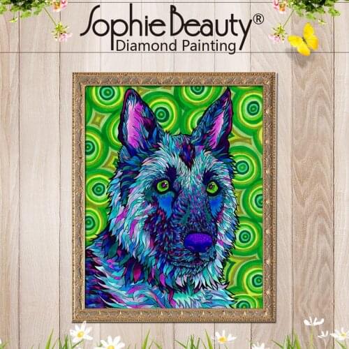 Sophie Beauty Diy Round Full Diamond Painting Cross Stitch Beads Embroidery Animal Color Wolf Dog Square Diamond Mosaic Home Art