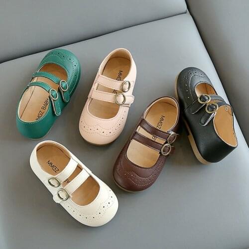 Girls Shoes Fretwork Double Buckle Kids Leather Shoes Children Mary Janes Shoes Baby Girls Princess Shoes Shallow Single Shoe