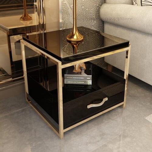 Stainless Steel Corner Table, Simple Postmodern Small Coffee Table, Black Gloss Paint Corner Table, Double Sofa Side Table