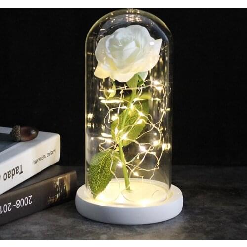 Eternal Rose flower Beauty And The Beast Red Rose In A Glass Dome On A Wooden Base For Valentines Gifts LED Rose Night Lamps