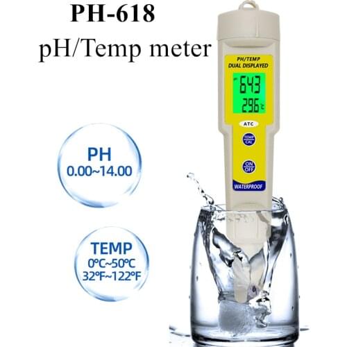 PH-618 Waterproof pH/Temp meter High Precision ATC PH Meter Water Quality analyzer Waterproof Acidity meter for Aquarium pool